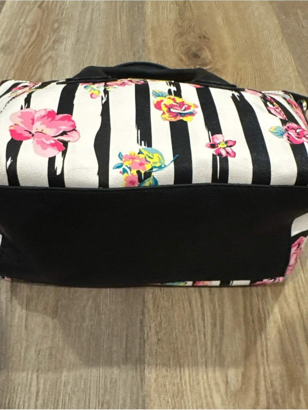 Luv Betsey by Betsey Johnson Mini Satchel Black White Striped Floral Purse Rose
